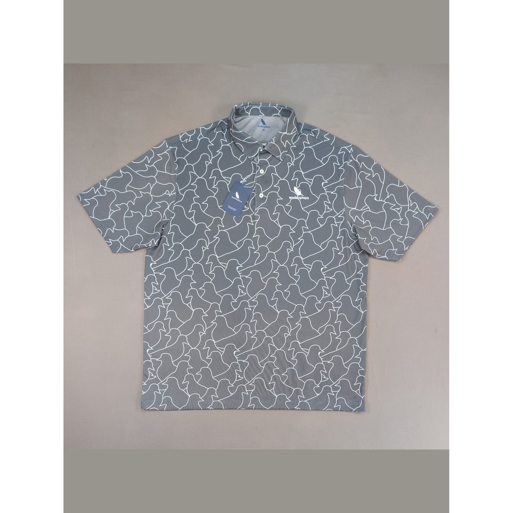 NWT Waddaplaya Golf XL Gray Birdie Print Performance Polo
